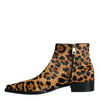 Dolce & Gabbana Brown Leopard Calf Fur Ankle Boots Shoes