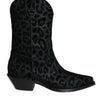 Dolce &amp; Gabbana Schwarz Grau Leopard Cowboy Stiefel Schuhe