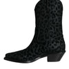 Dolce &amp; Gabbana Schwarz Grau Leopard Cowboy Stiefel Schuhe