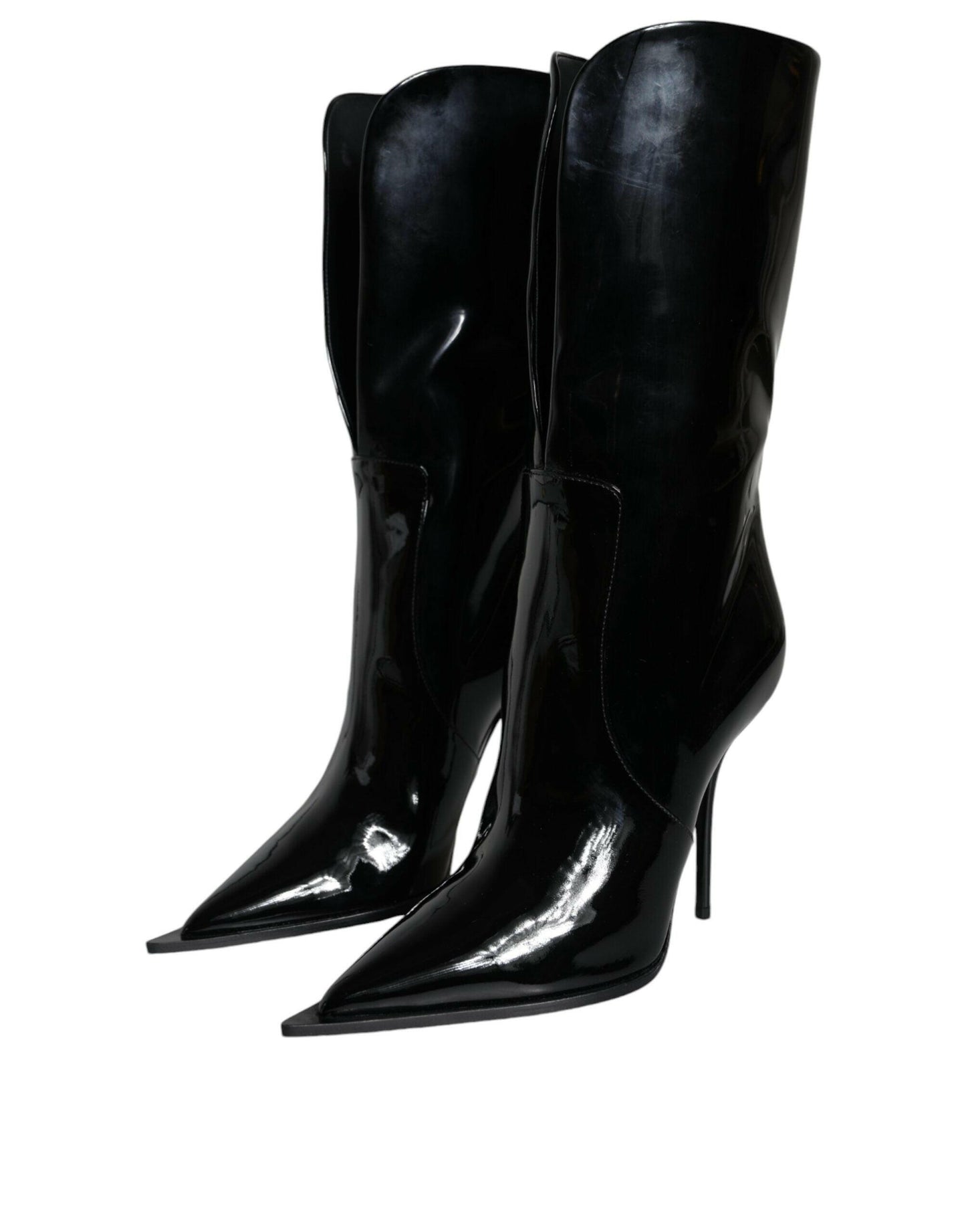 Dolce &amp; Gabbana – Wadenhohe Stiefel aus schwarzem Lackleder