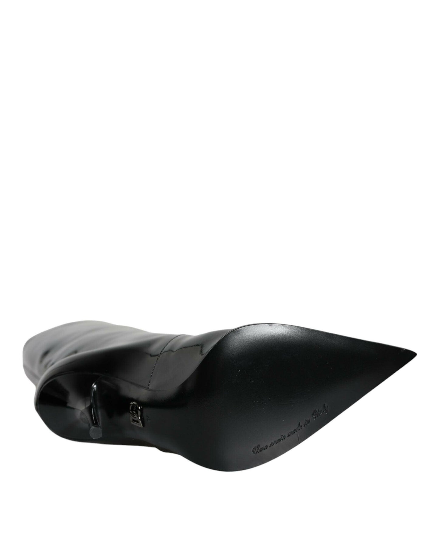 Dolce &amp; Gabbana – Wadenhohe Stiefel aus schwarzem Lackleder