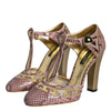 Dolce &amp; Gabbana Pink Gold Leder Pumps T-Riemen Sandalen Schuhe