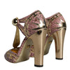 Dolce &amp; Gabbana Pink Gold Leder Pumps T-Riemen Sandalen Schuhe