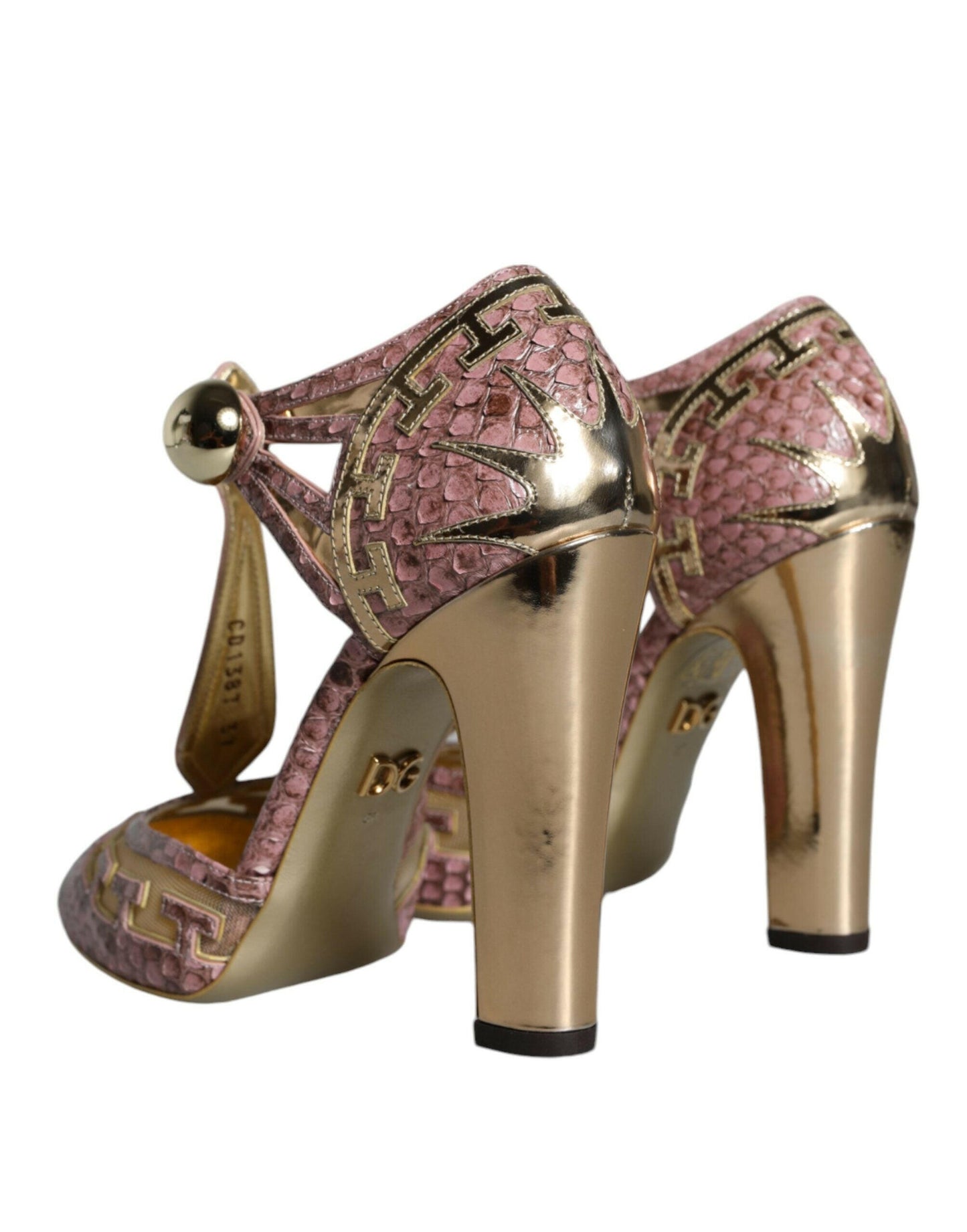 Dolce &amp; Gabbana Pink Gold Leder Pumps T-Riemen Sandalen Schuhe