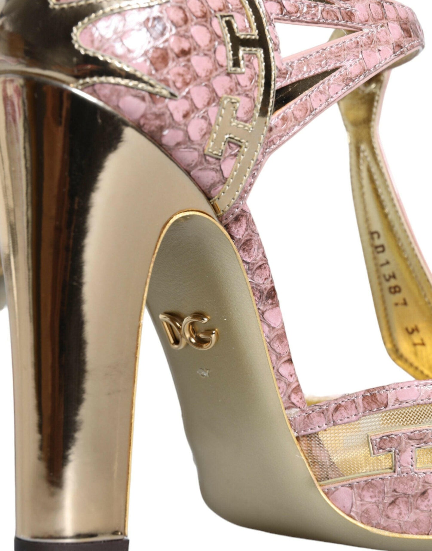 Dolce &amp; Gabbana Pink Gold Leder Pumps T-Riemen Sandalen Schuhe