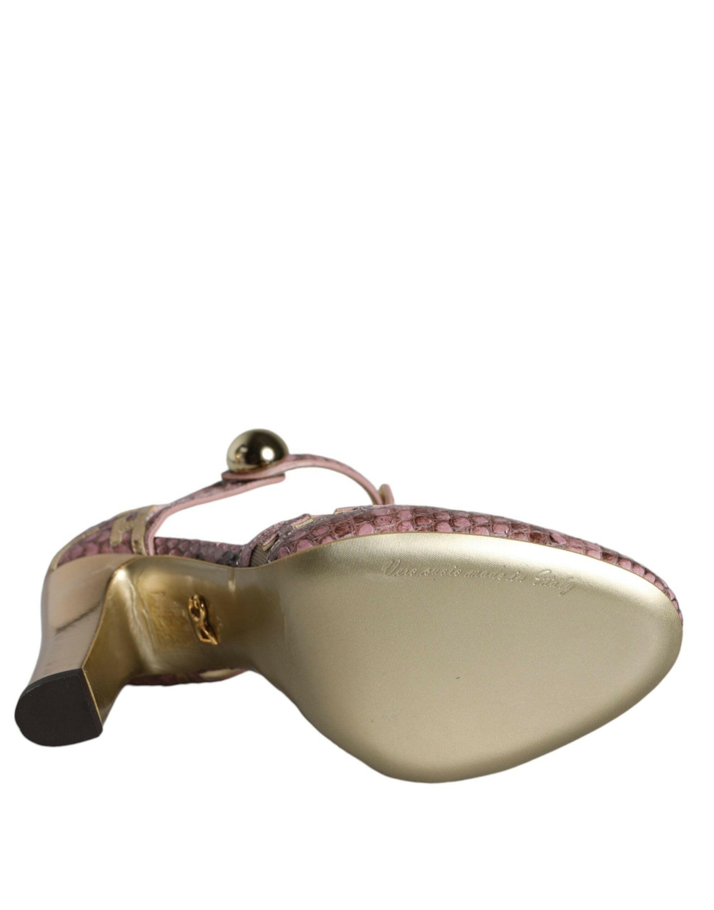 Dolce &amp; Gabbana Pink Gold Leder Pumps T-Riemen Sandalen Schuhe