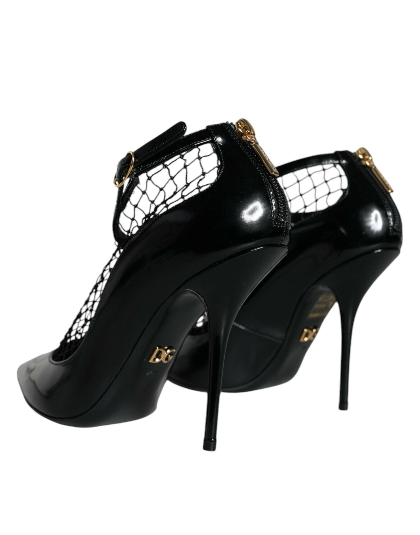 Dolce &amp; Gabbana Schwarze Mesh-Lackleder-Absatz-Pumps-Schuhe