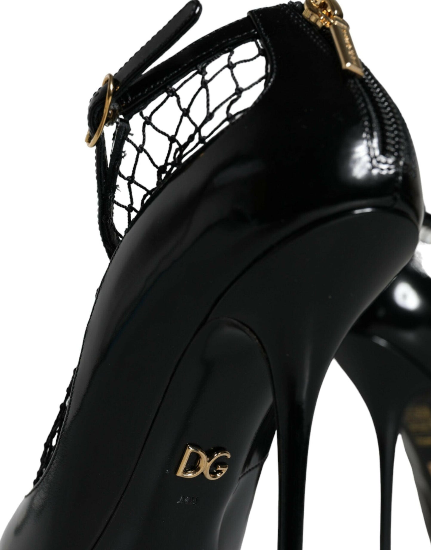 Dolce &amp; Gabbana Schwarze Mesh-Lackleder-Absatz-Pumps-Schuhe