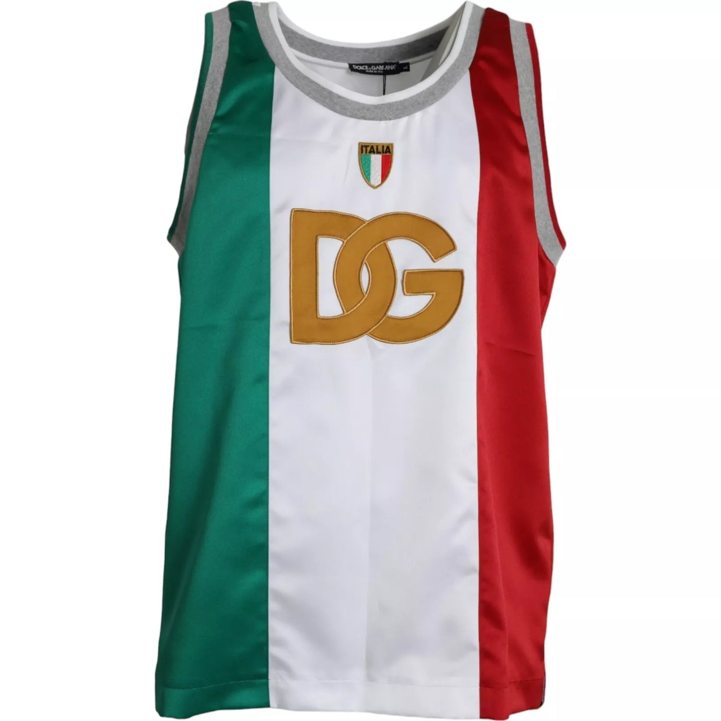 Dolce &amp; Gabbana Weiß-Grünes ärmelloses Top mit italienischer Flagge