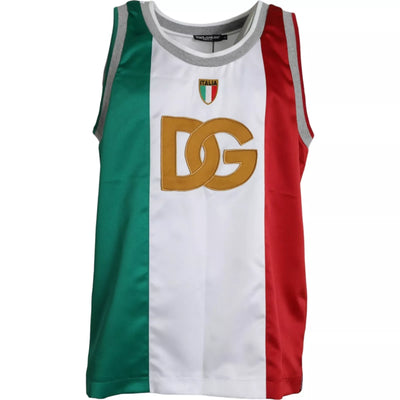 Dolce &amp; Gabbana T-shirt sans manches blanc vert avec drapeau italien