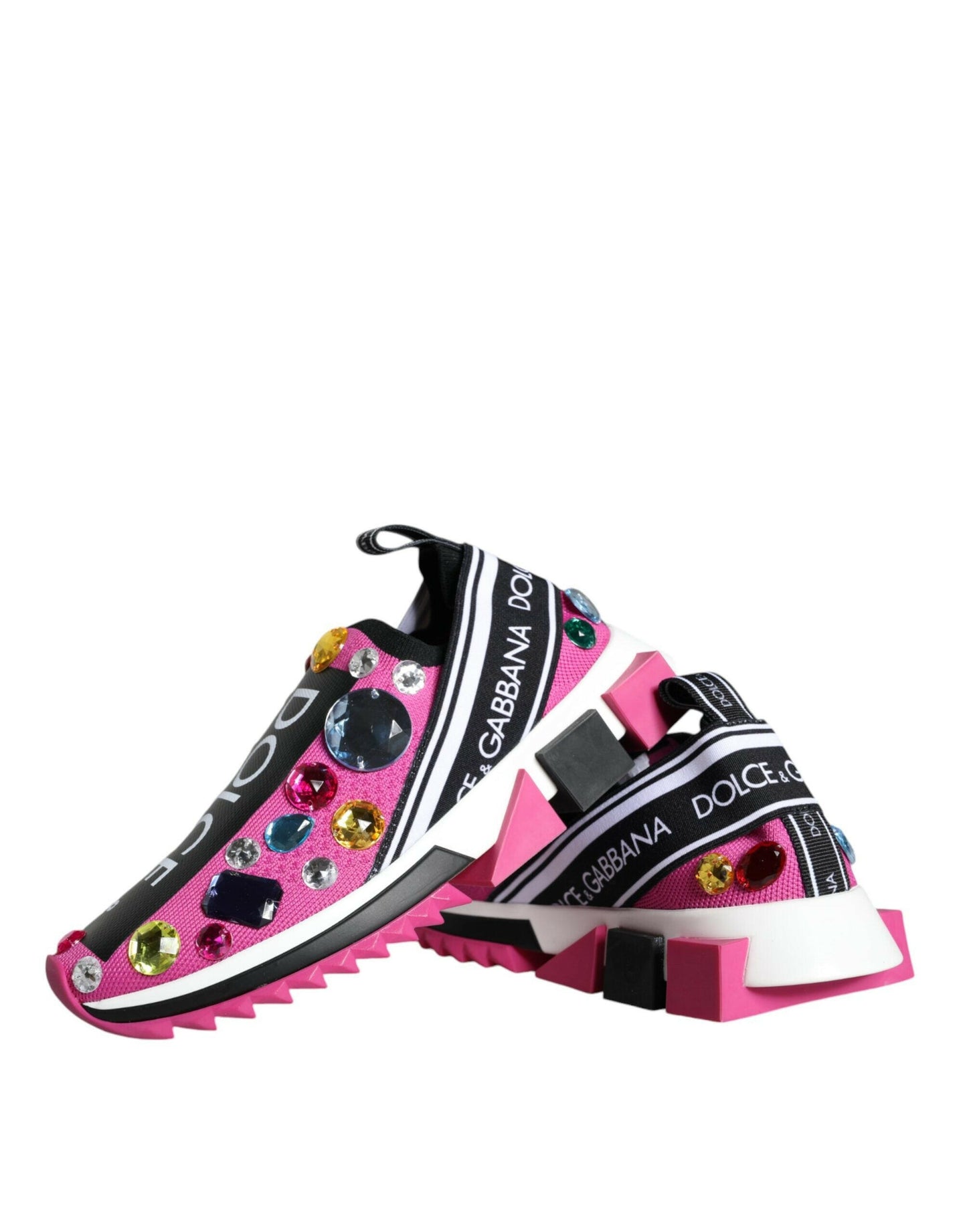Dolce &amp; Gabbana Pink Sorrento Kristalle Low Top Sneakers Schuhe