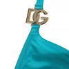 Dolce & Gabbana Blue Green Halter DG Logo Swimwear Beachwear Bikini Top