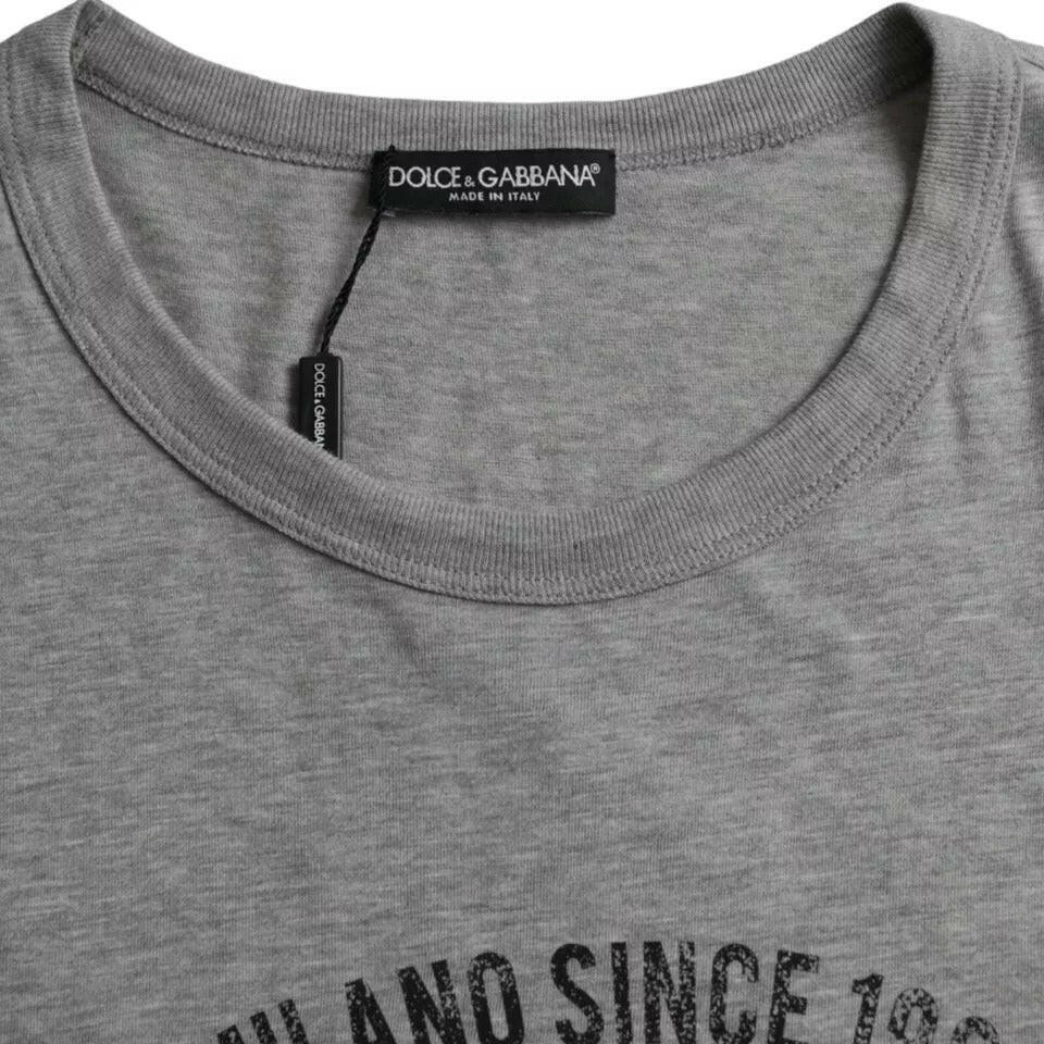 Dolce &amp; Gabbana Graues T-Shirt aus Baumwolle mit Rundhalsausschnitt und grafischem Druck