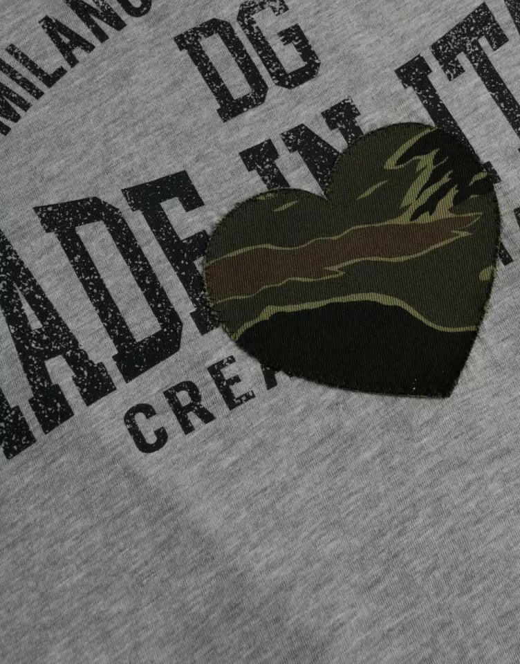 Dolce &amp; Gabbana Graues T-Shirt aus Baumwolle mit Rundhalsausschnitt und grafischem Druck