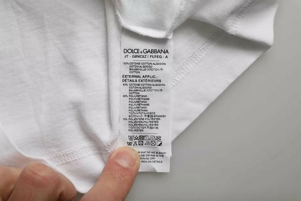 Dolce &amp; Gabbana Weißes Baumwoll-DG-Applikation-T-Shirt für Herren