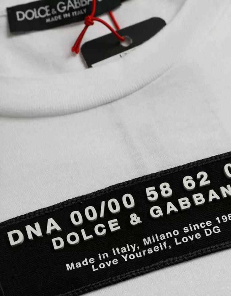 Dolce &amp; Gabbana Weißes Baumwoll-DG-Applikation-T-Shirt für Herren