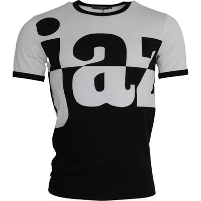 T-shirt à manches courtes en coton imprimé jazz noir et blanc Dolce &amp; Gabbana