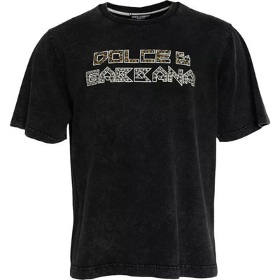 T-shirt ras du cou en coton noir avec logo imprimé Dolce &amp; Gabbana pour homme
