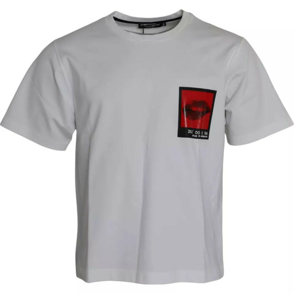 T-shirt homme en coton imprimé lèvres rouges blanches Dolce &amp; Gabbana