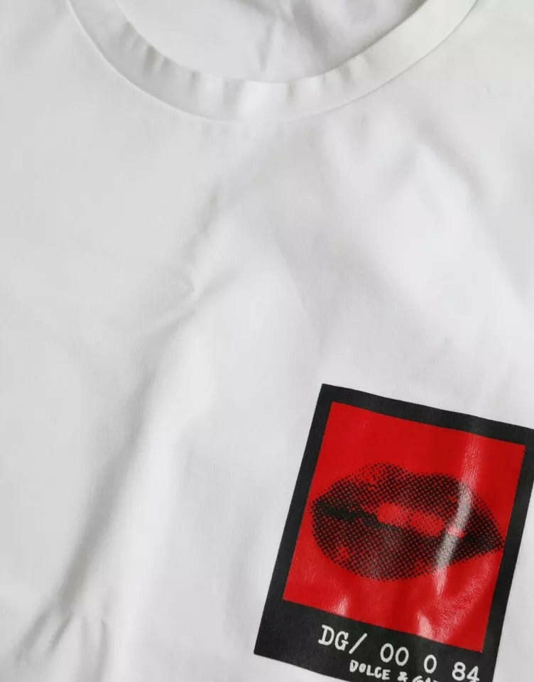 T-shirt homme en coton imprimé lèvres rouges blanches Dolce &amp; Gabbana