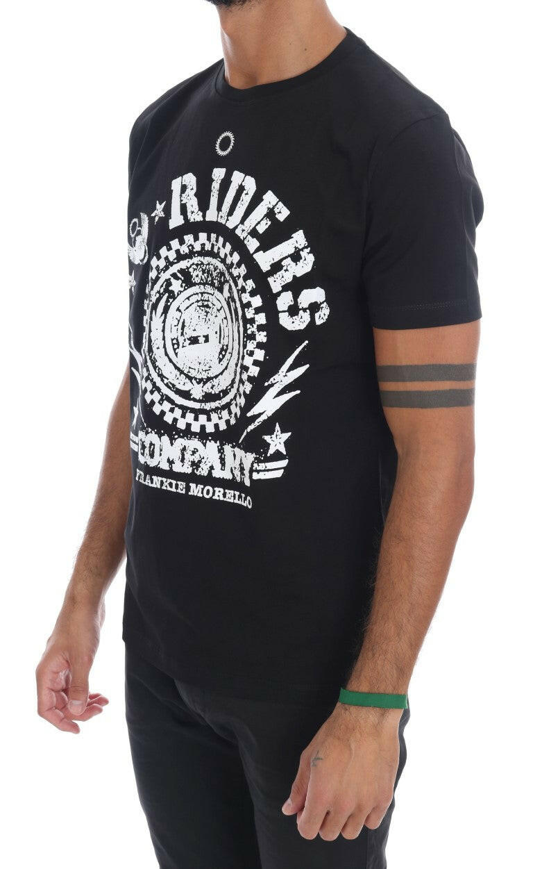 Frankie Morello – Schwarzes RIDERS-T-Shirt mit Rundhalsausschnitt aus Baumwolle