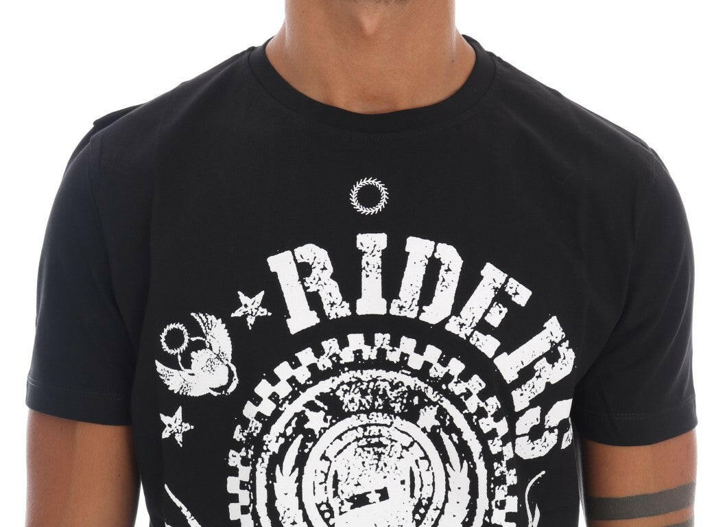 Frankie Morello – Schwarzes RIDERS-T-Shirt mit Rundhalsausschnitt aus Baumwolle