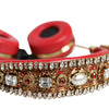 Dolce & Gabbana Red Nappa Leather Floral Crystal Headphone
