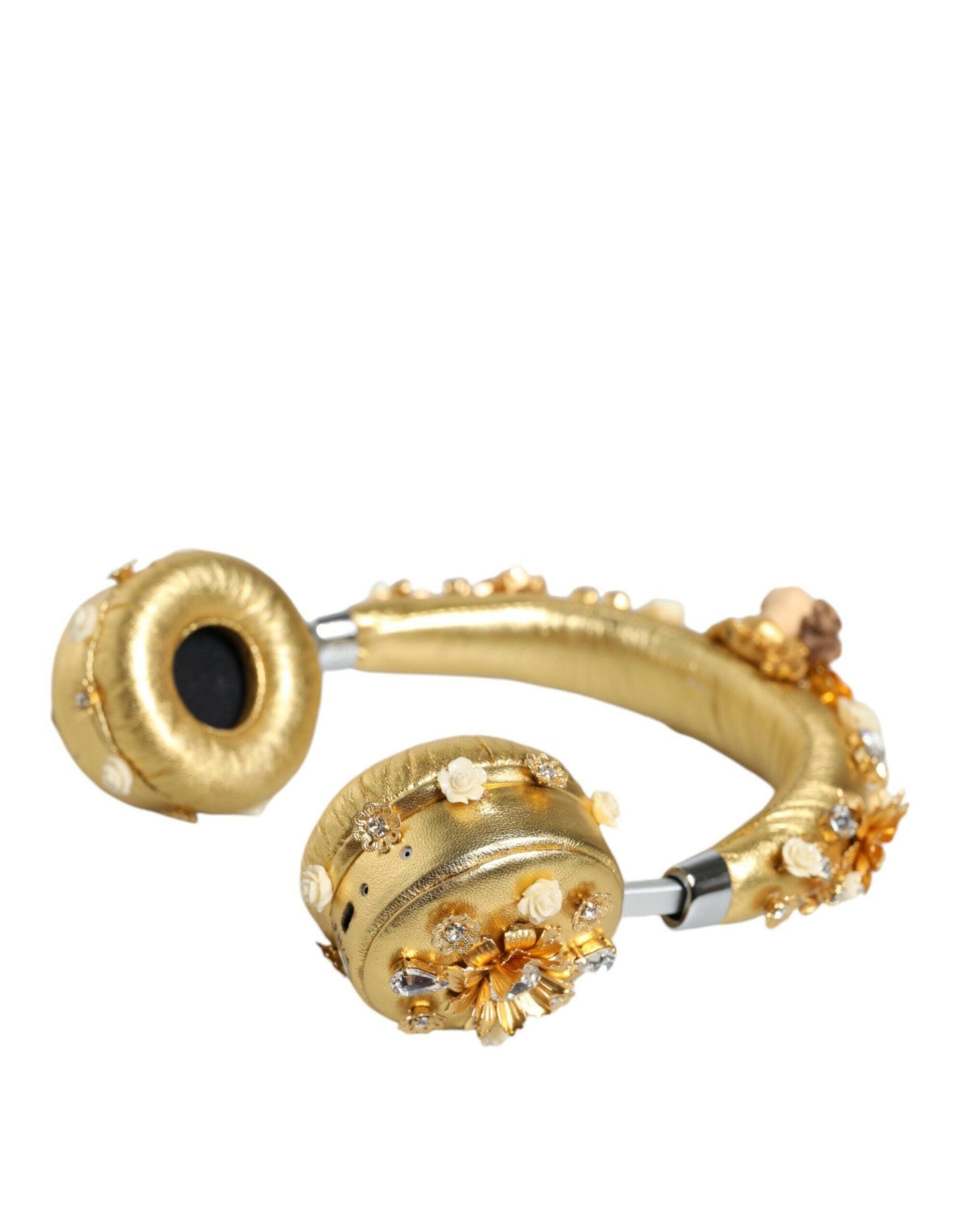 Casque audio Dolce &amp; Gabbana en cuir doré avec motif floral et cristaux Angel