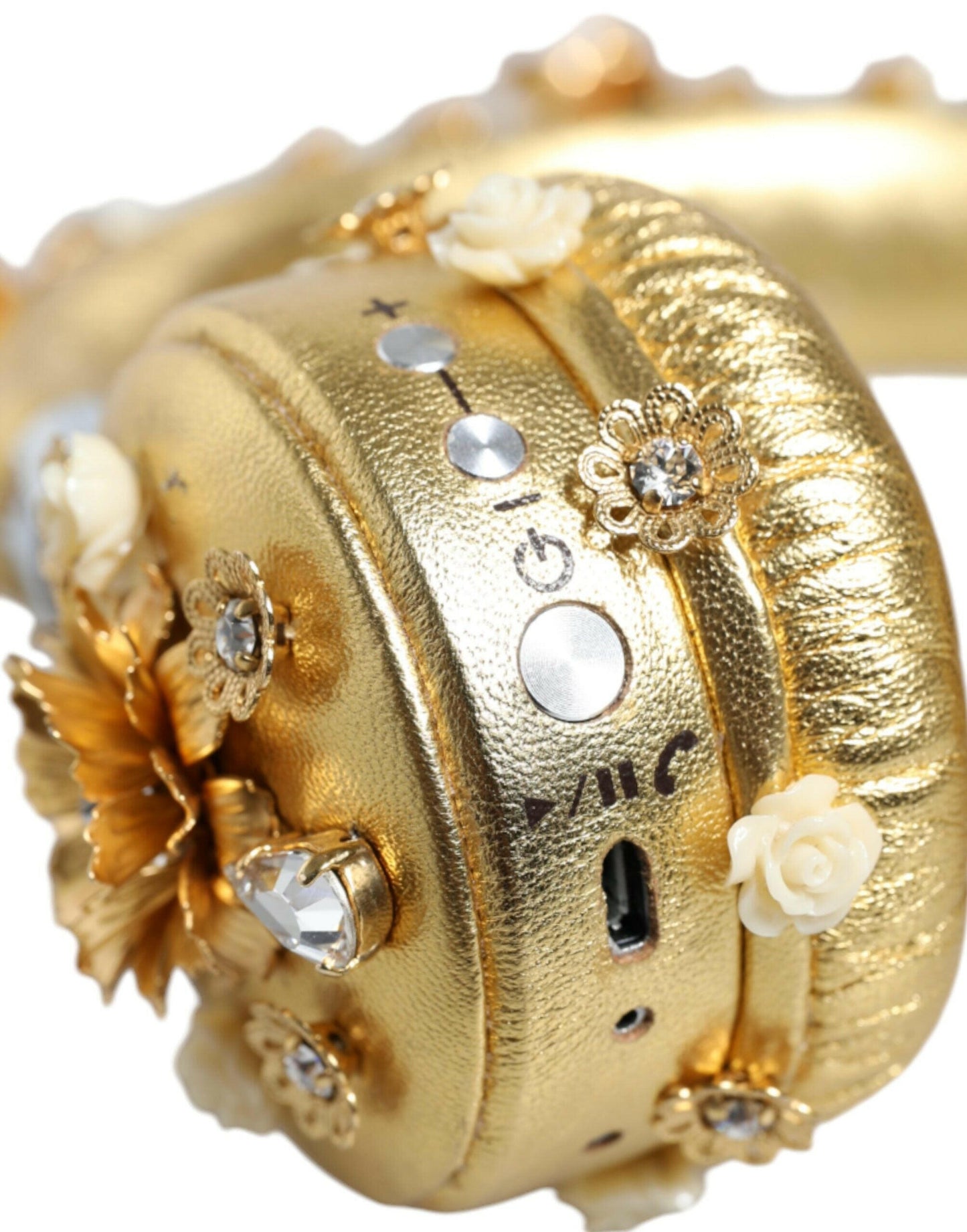 Casque audio Dolce &amp; Gabbana en cuir doré avec motif floral et cristaux Angel