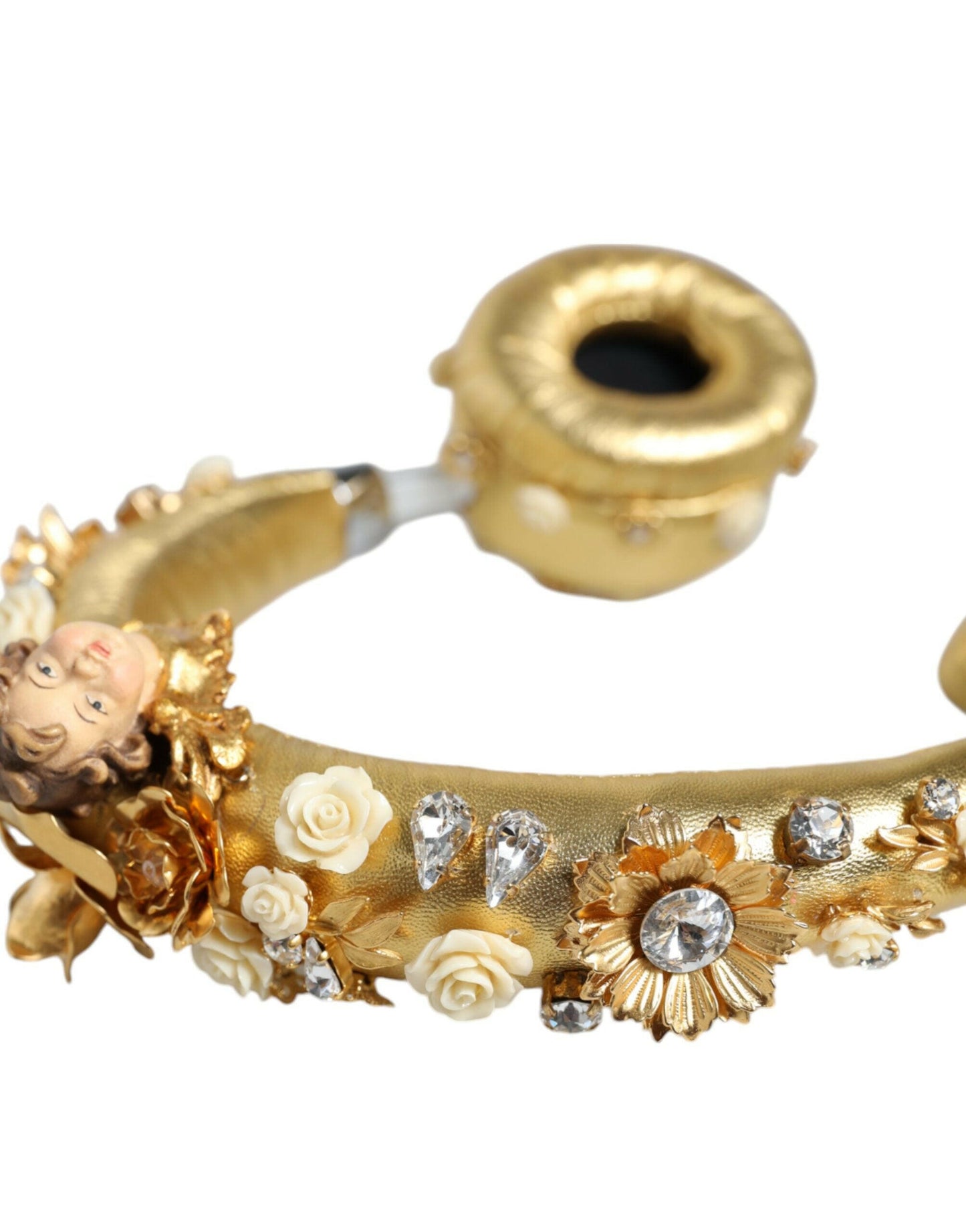 Casque audio Dolce &amp; Gabbana en cuir doré avec motif floral et cristaux Angel