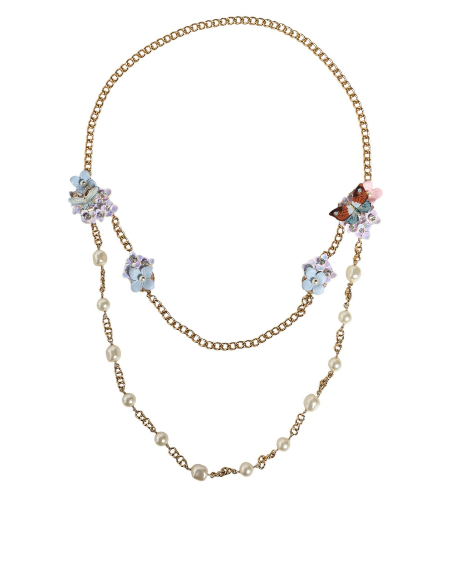 Collier Dolce &amp; Gabbana en laiton doré avec perles en cristal superposées et motif floral