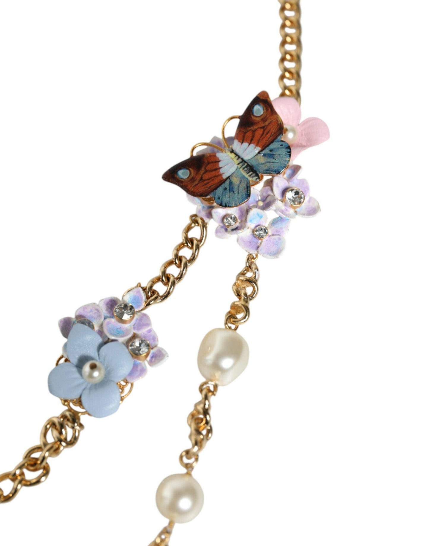 Collier Dolce &amp; Gabbana en laiton doré avec perles en cristal superposées et motif floral