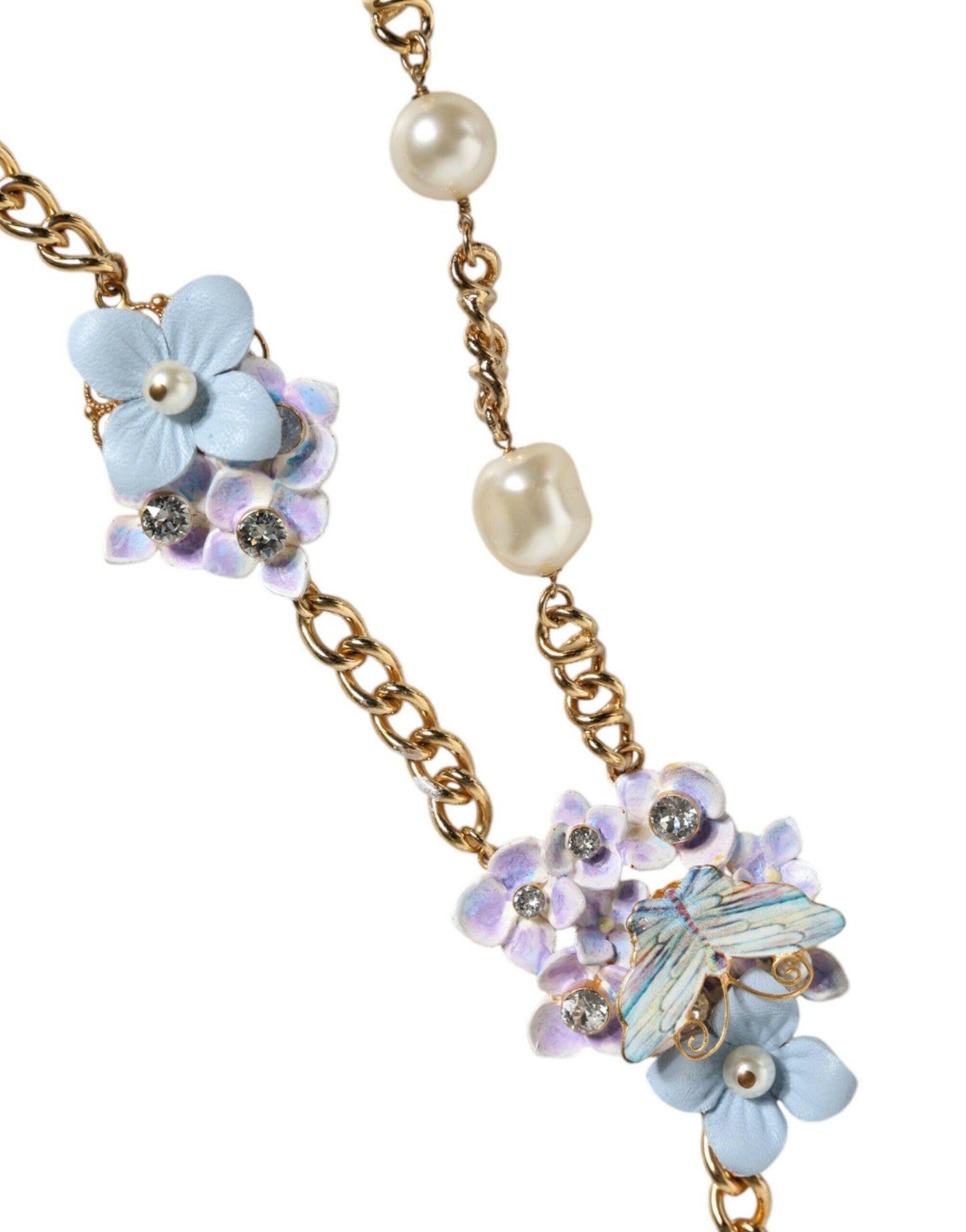 Collier Dolce &amp; Gabbana en laiton doré avec perles en cristal superposées et motif floral
