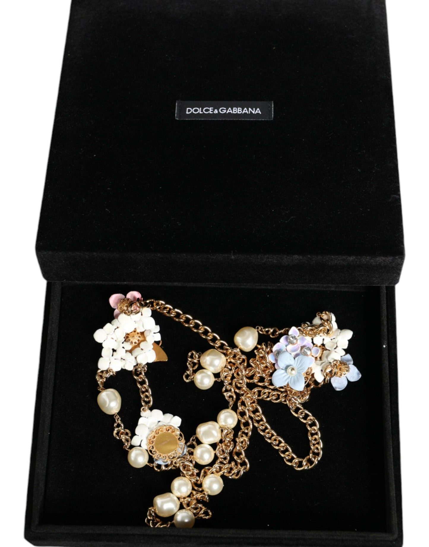 Collier Dolce &amp; Gabbana en laiton doré avec perles en cristal superposées et motif floral