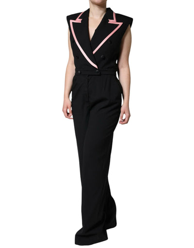 Dolce &amp; Gabbana Schwarzes ärmelloses Jumpsuit-Kleid aus Wollmischung