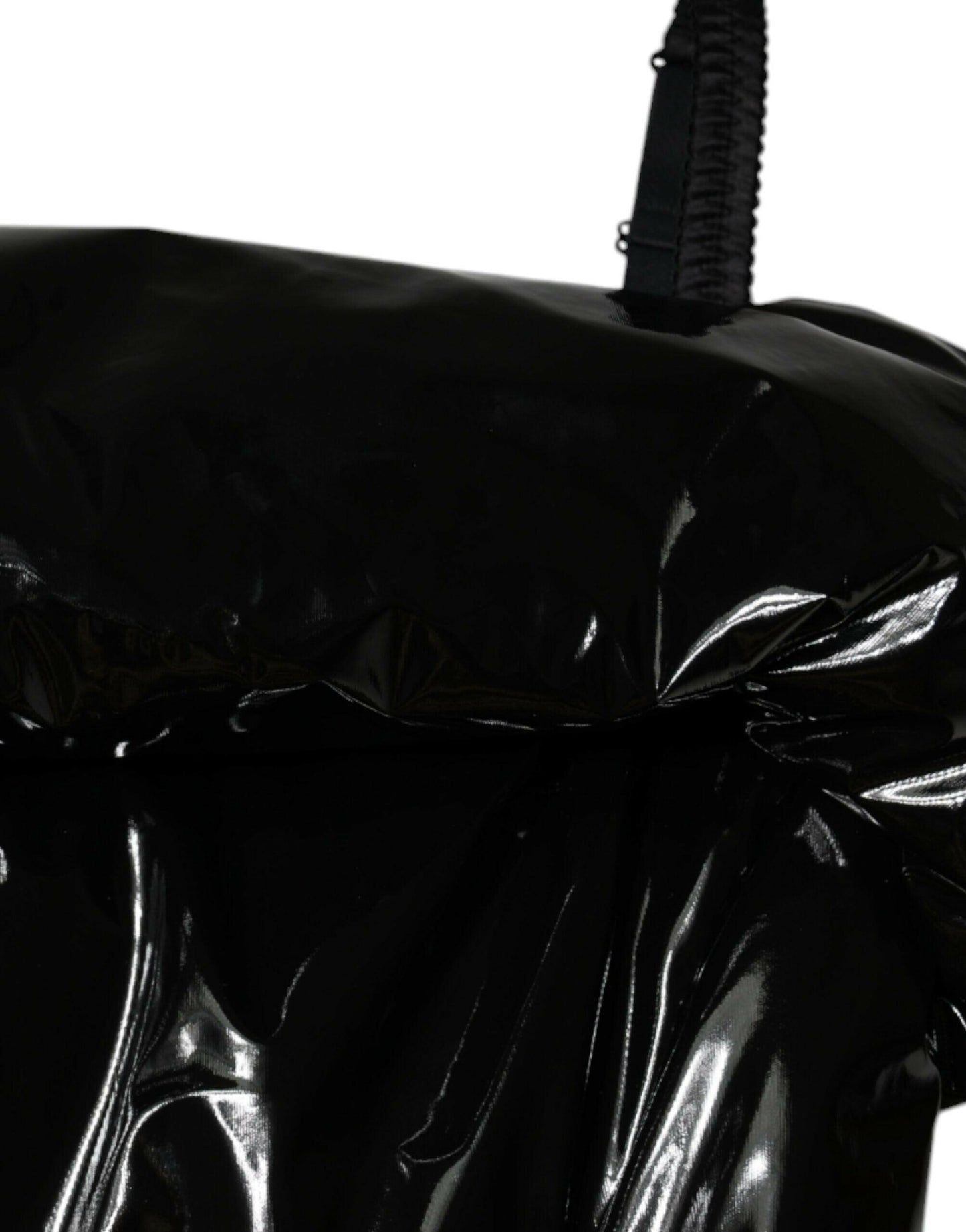 Dolce &amp; Gabbana – Schwarzes, gerüschtes, beschichtetes Minikleid aus Polyester