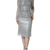 Dolce & Gabbana Silver Floral Lace Bodycon Sheath Midi Dress