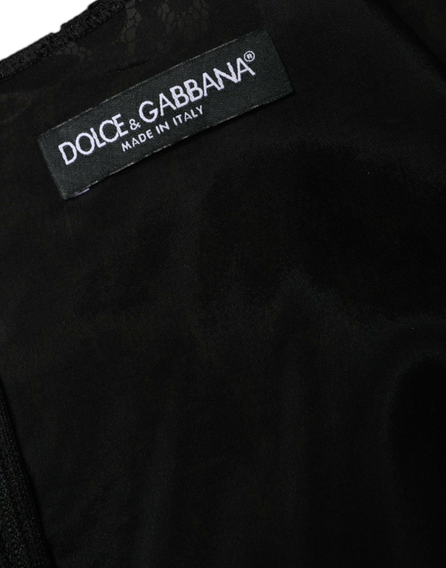 Dolce &amp; Gabbana – Schwarzes, ärmelloses Minikleid aus floraler Spitze