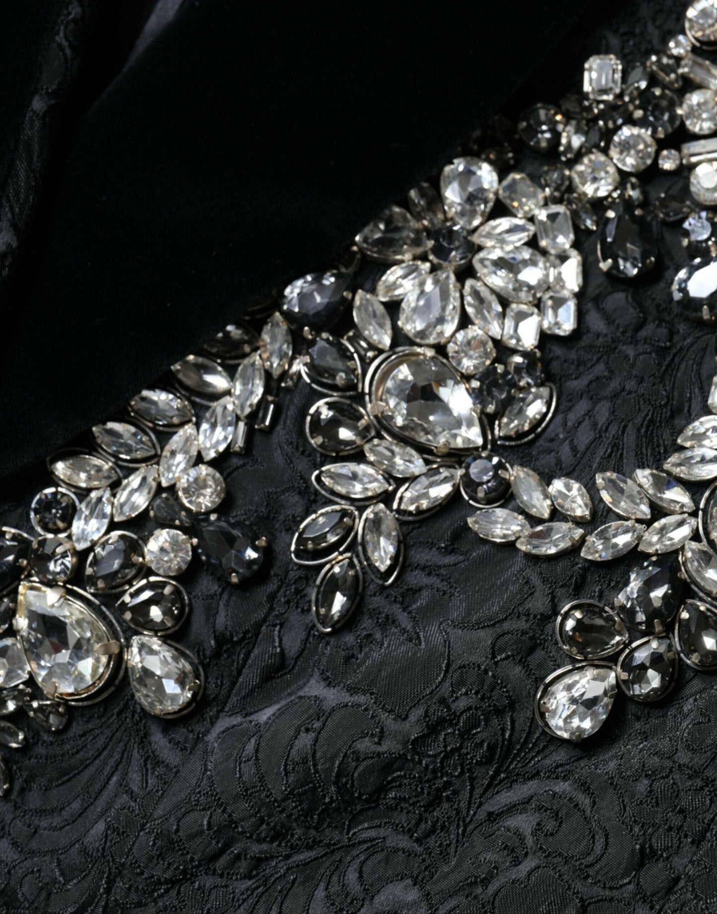 Dolce & Gabbana Black Jacquard Crystal Floral Jacket Blazer