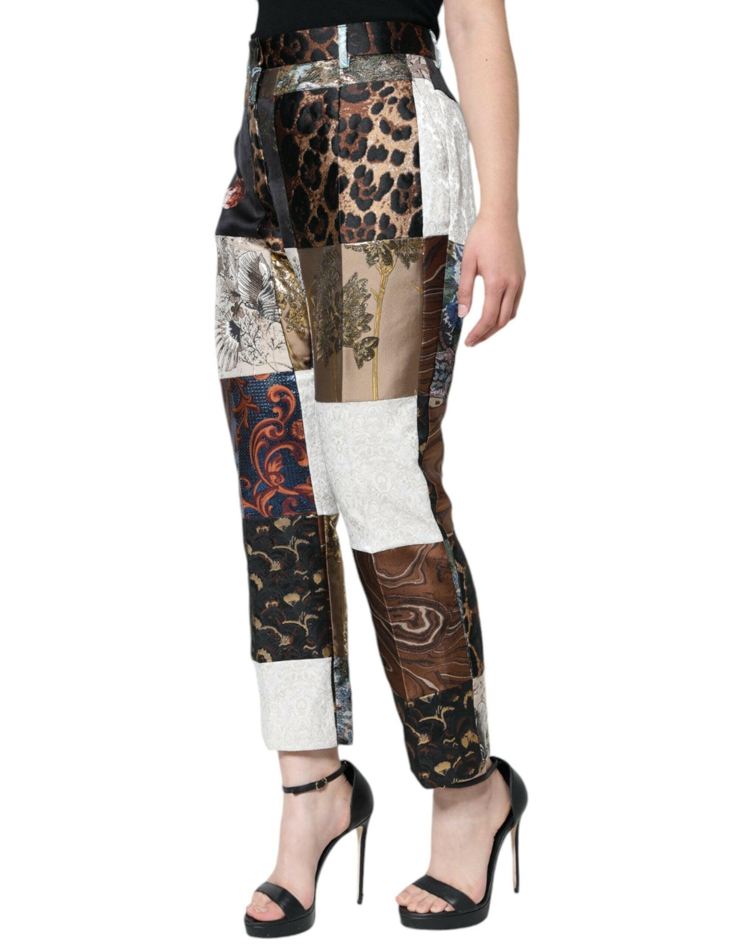 Dolce &amp; Gabbana – Mehrfarbige Patchwork-Jacquard-Hose mit hoher Taille