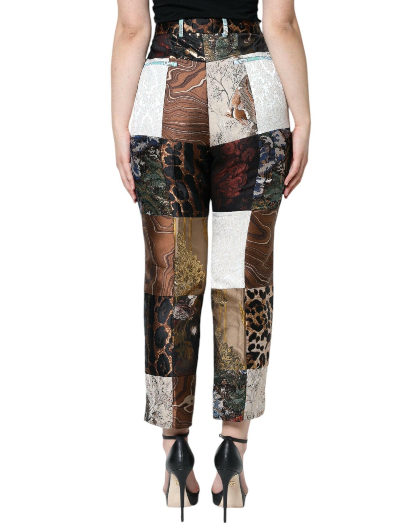 Dolce &amp; Gabbana – Mehrfarbige Patchwork-Jacquard-Hose mit hoher Taille