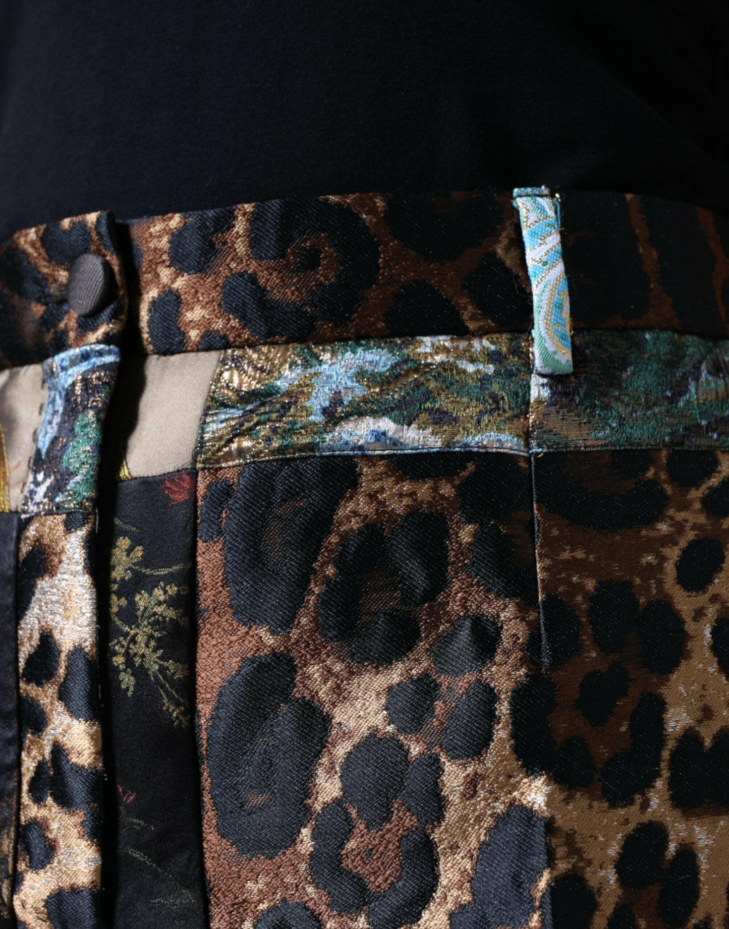 Dolce &amp; Gabbana – Mehrfarbige Patchwork-Jacquard-Hose mit hoher Taille