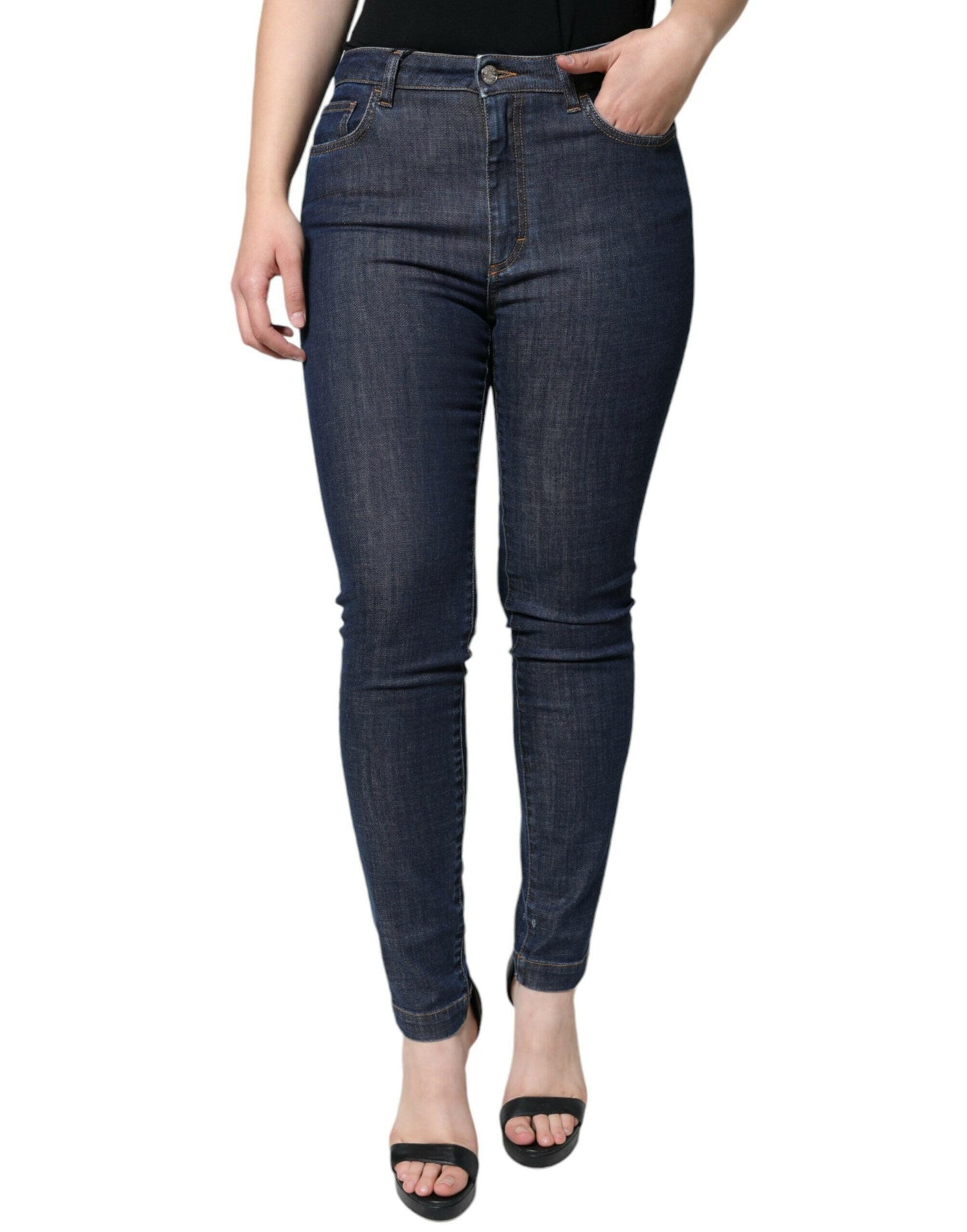 Jean skinny en coton bleu foncé QUEEN de Dolce &amp; Gabbana