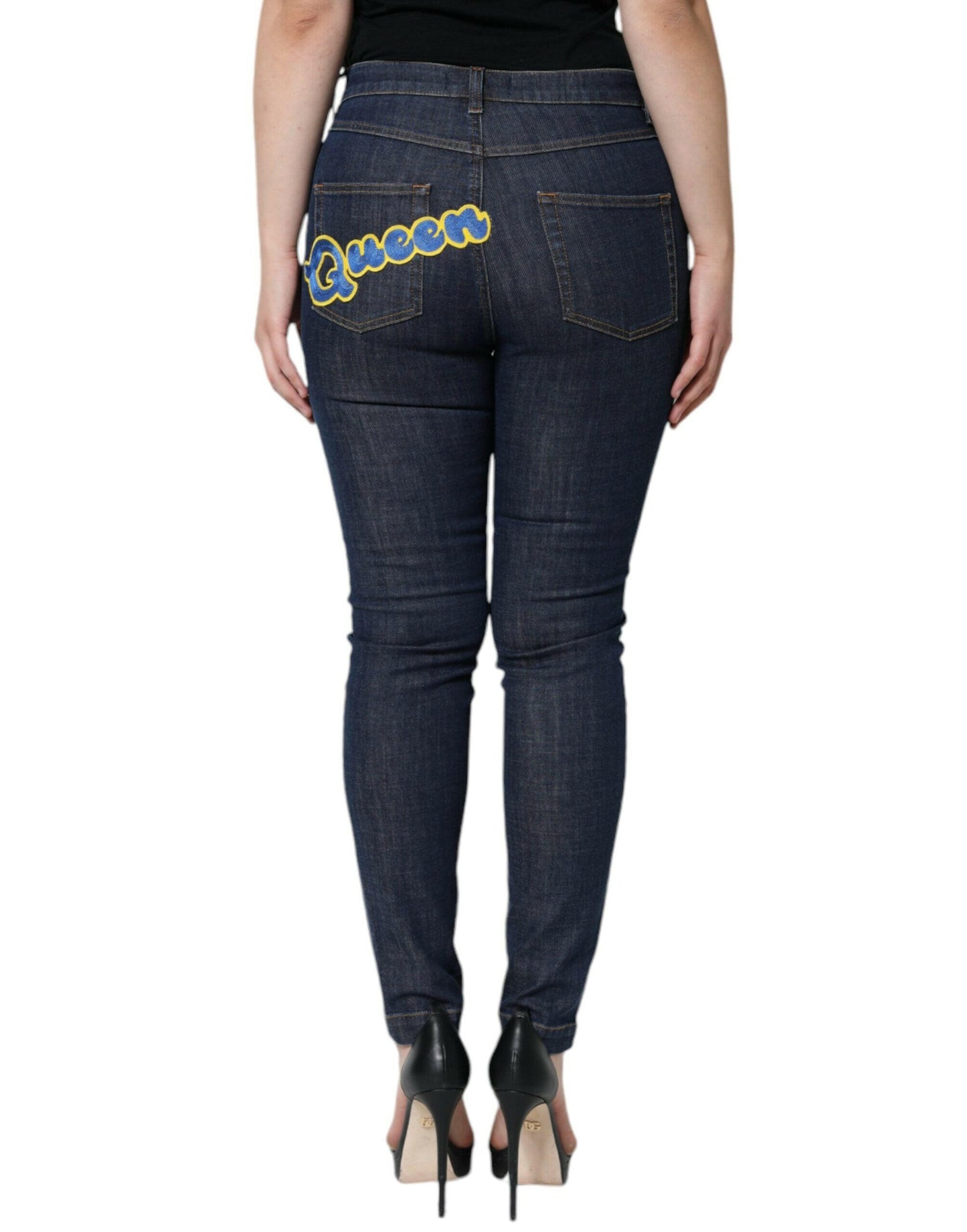 Jean skinny en coton bleu foncé QUEEN de Dolce &amp; Gabbana