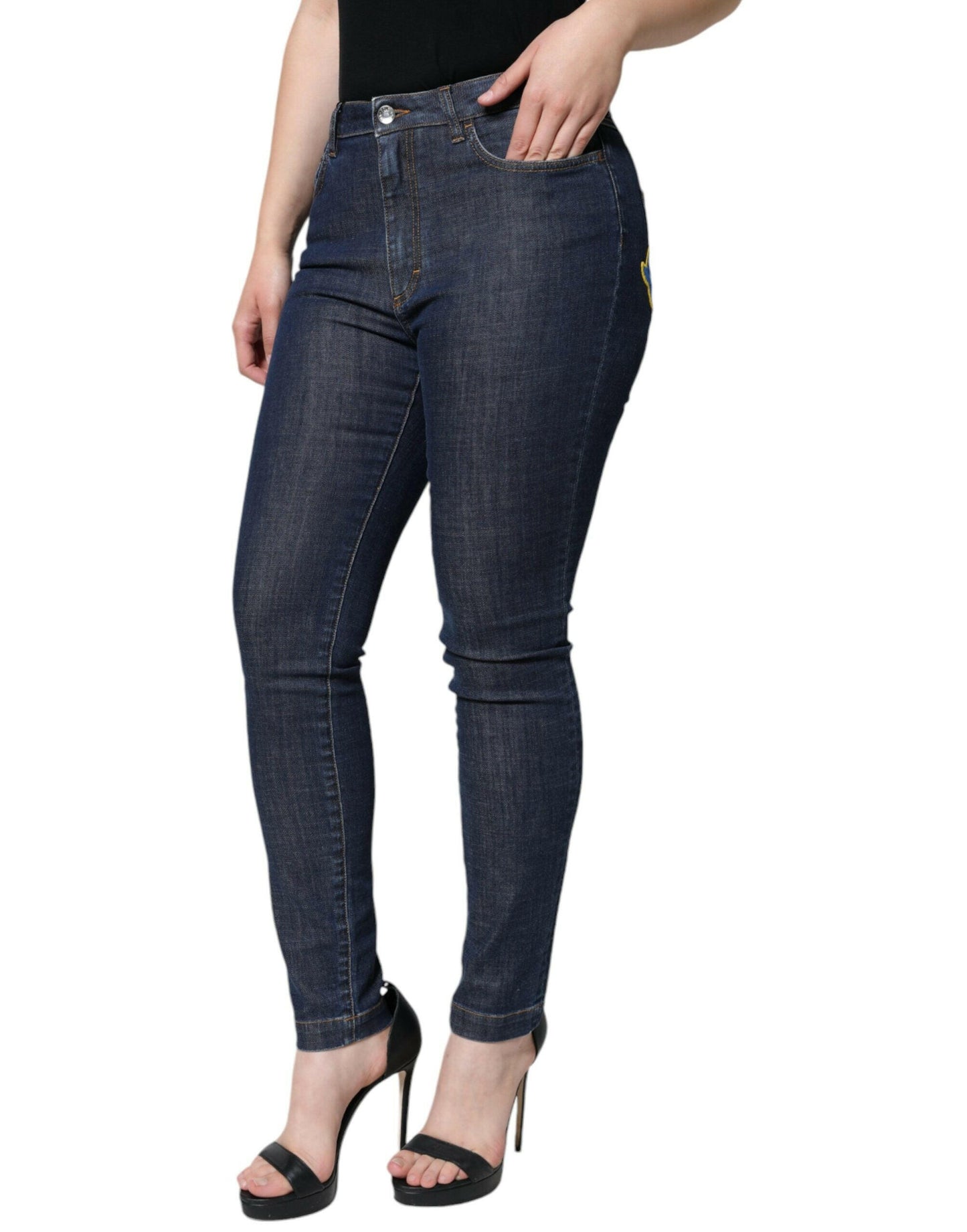 Jean skinny en coton bleu foncé QUEEN de Dolce &amp; Gabbana