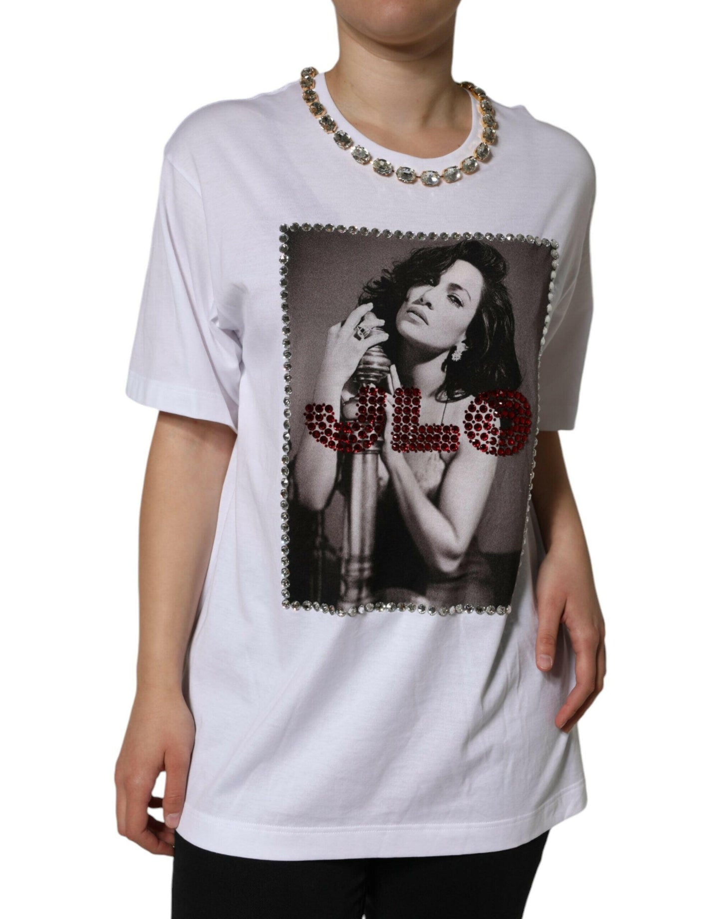 T-shirt imprimé orné de cristaux blancs Dolce &amp; Gabbana