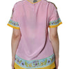 Dolce & Gabbana Pink Silk Araneine Siciliana Print Short Sleeves Top