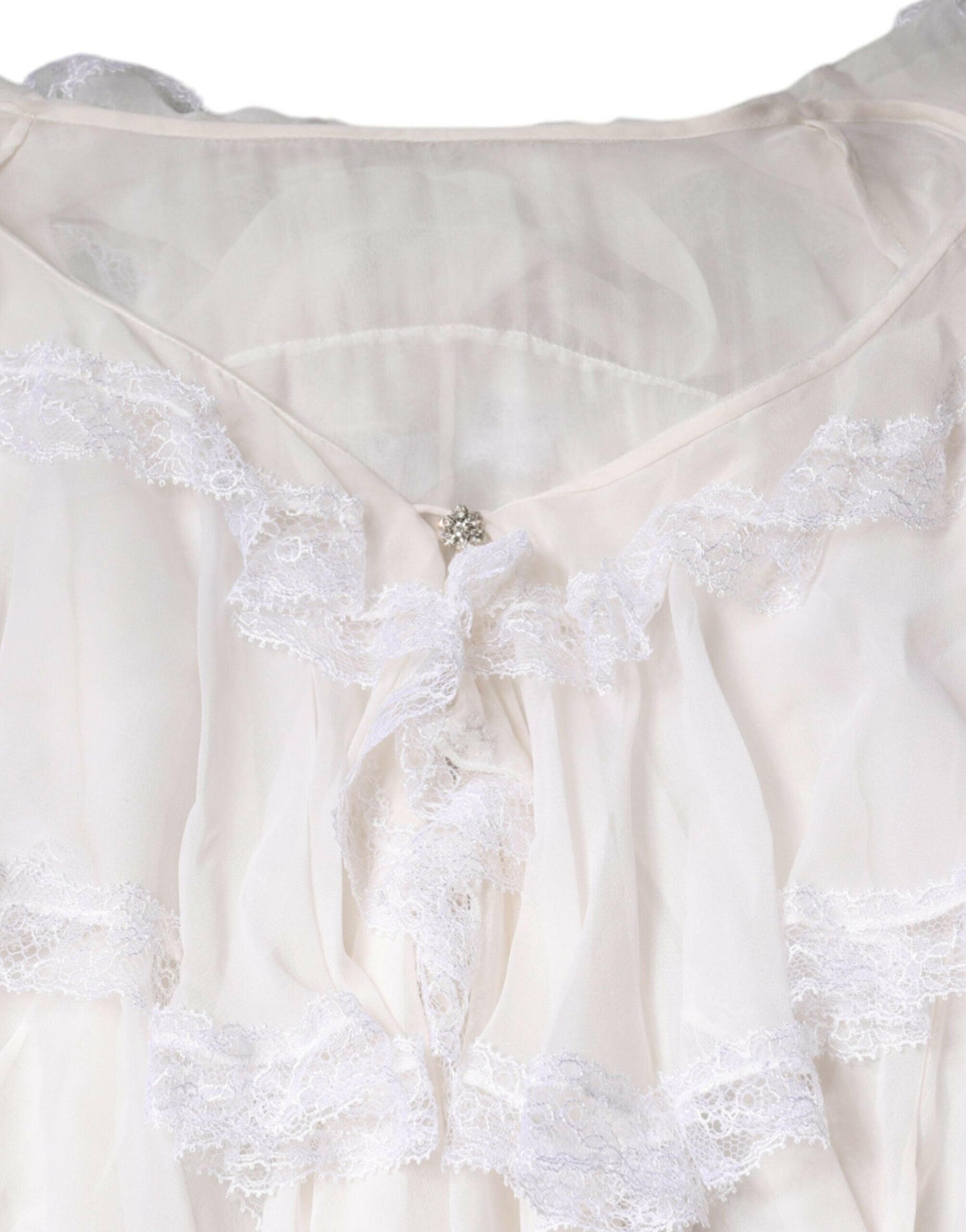 Chemisier à manches longues en dentelle blanche à volants Dolce &amp; Gabbana