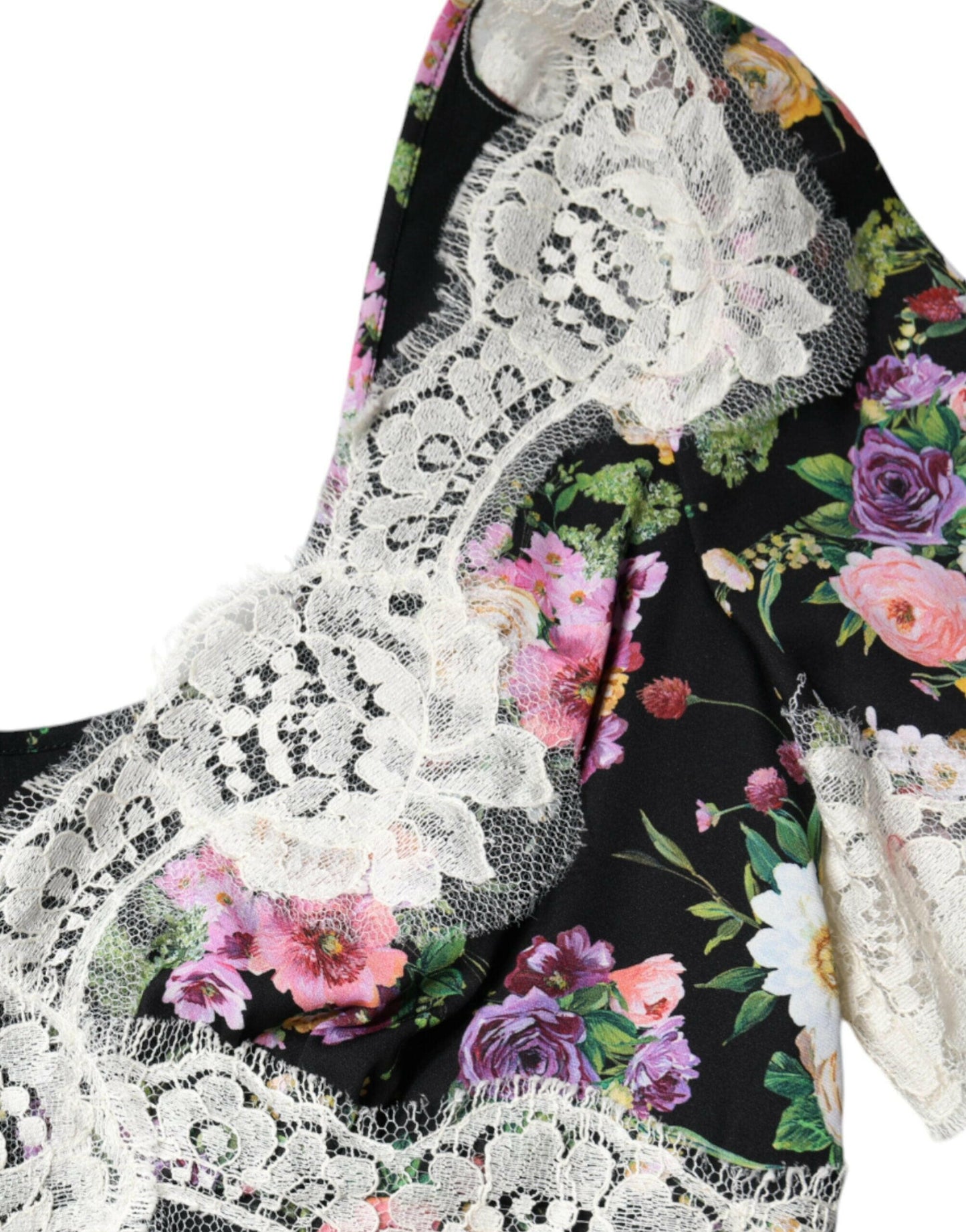 Dolce &amp; Gabbana – Schwarze Bluse mit Blumenspitze und kurzen Ärmeln