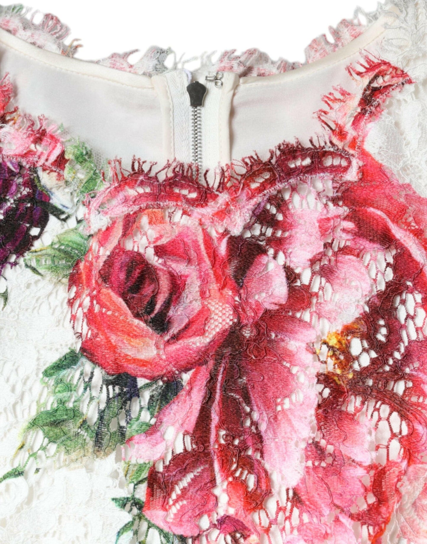 Dolce &amp; Gabbana – Kurzärmliges Blusentop mit weißer Pfingstrosenspitze